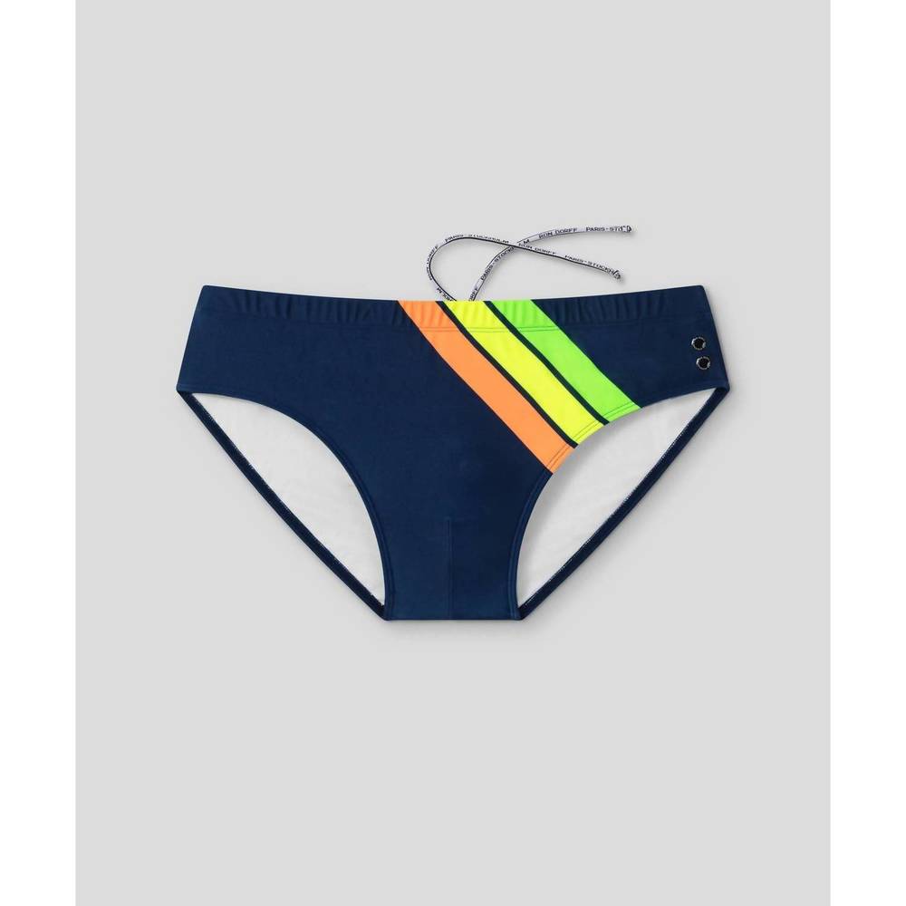 NEW RON DORFF swim briefs neon stripes in navy - Picture 3 of 3